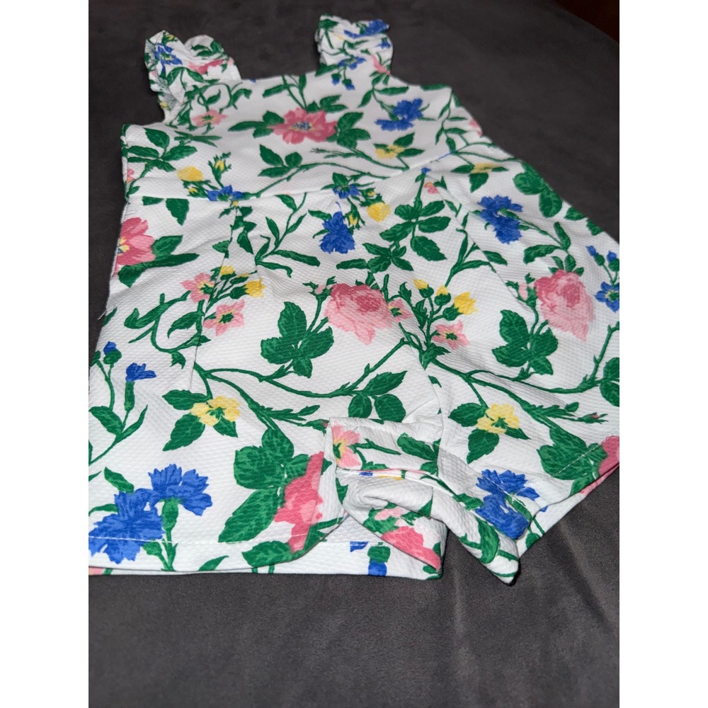 Janie and Jack Girls Floral Ruffle Romper Pique Cutout Back White Pink 6-12M NWT - Picture 3 of 4